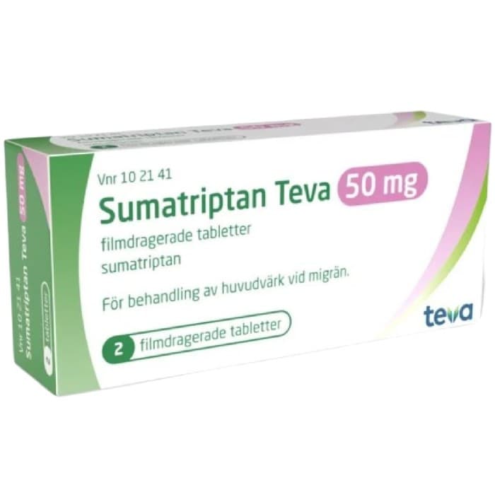 Sumatriptan Teva, filmdragerad tablett 50 mg 2 st från Teva – tabletter