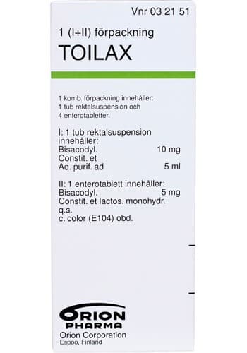 Toilax, enterotablett och rektalsuspension 5 mg + 10 mg/5 ml 1 x 1 st från Okänd – tabletter