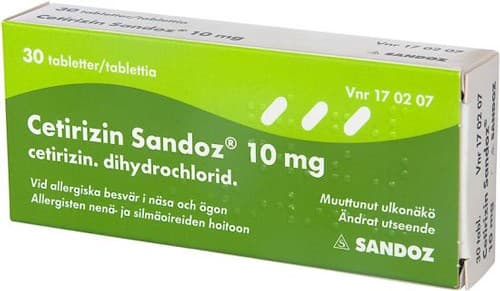 Cetirizin Sandoz, filmdragerad tablett 10 mg 30 st från Sandoz – tabletter