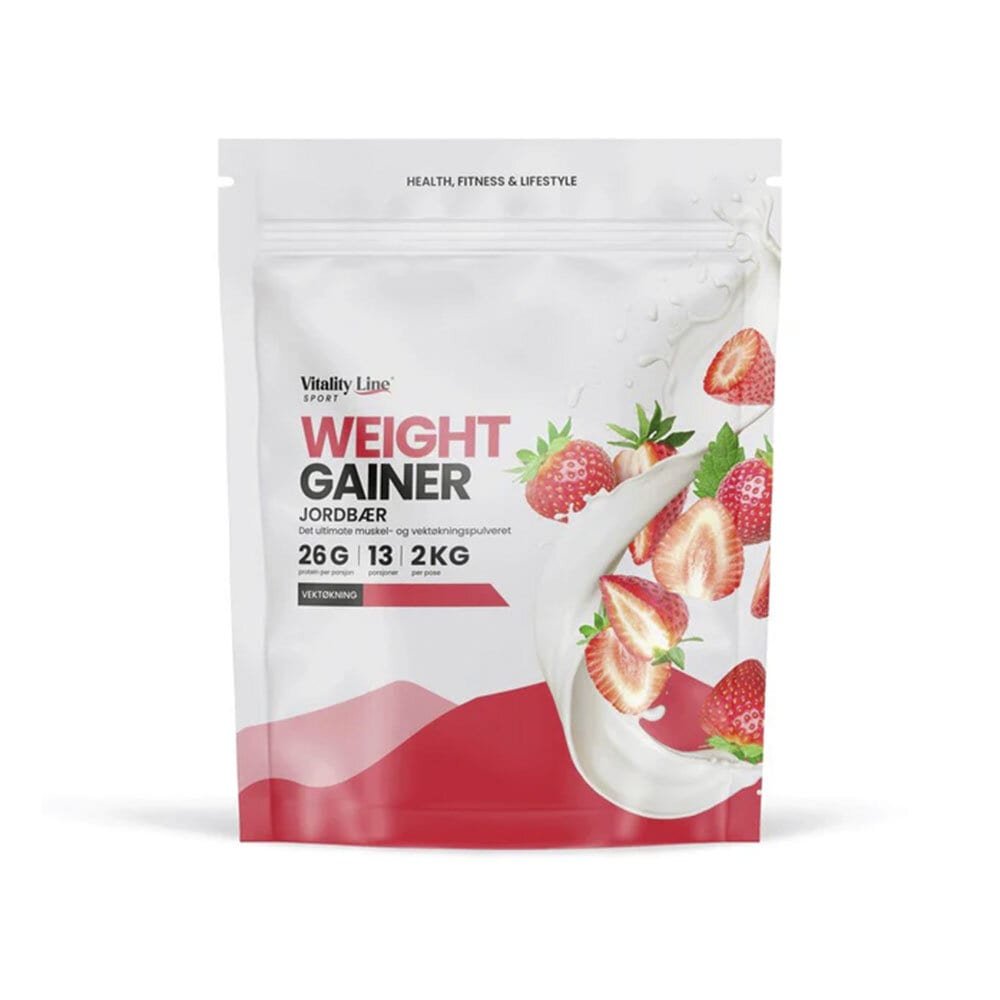 Sport Gainer jordgubb 2kg från Vitality Line – pulver