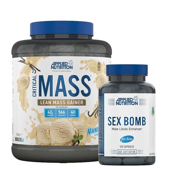 Critical Mass Gainer 2,4 kg Vanilla + Testo Bomb Enhancer 120 Kapslar från Applied Nutrition – pulver