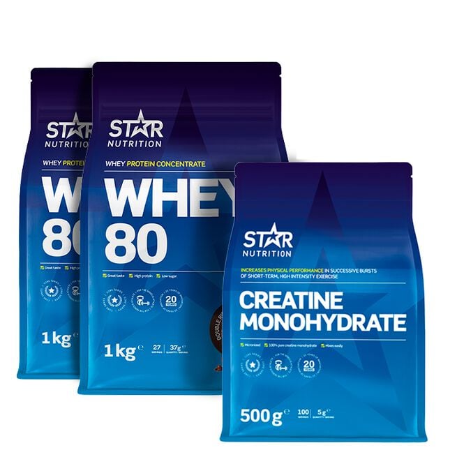 2 x Whey-80 Vassleprotein + Kreatin monohydrat från 2 x Whey – pulver