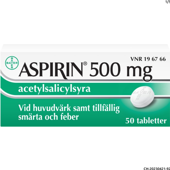 Aspirin, tablett 500 mg 50 st från Aspirin – tabletter