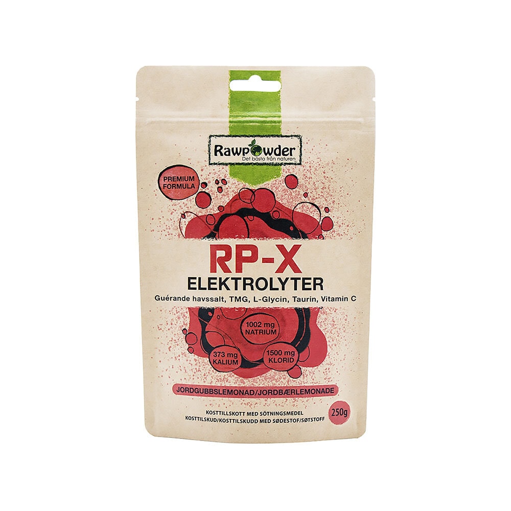 RP-X Elektrolyter Jordgubbslemonad 250g från Rawpowder – pulver