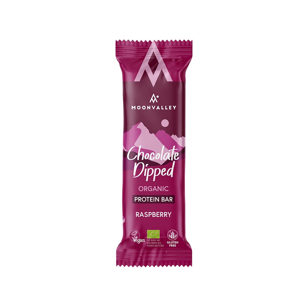 Protein Bar Chocolate-Dipped Raspberry 50g från Moonvalley – bar