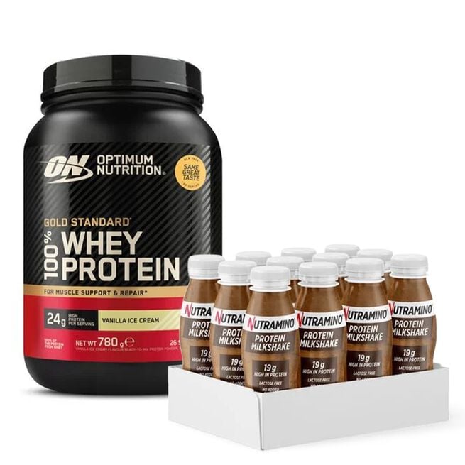 Optimum Nutrition 100% Whey Gold Standard 780 g + 12 x Nutramino Protein Shake 250 ml från Optimum Nutrition – pulver
