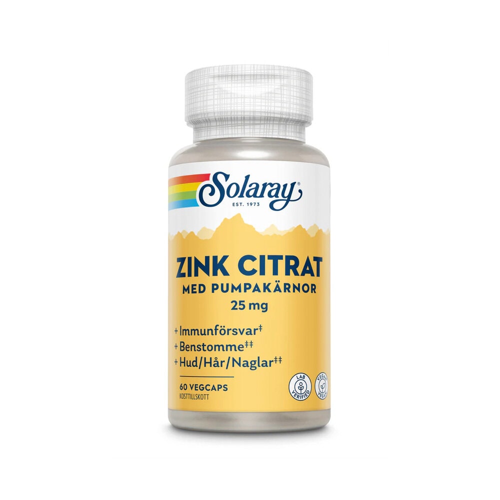 BioCitrate Zinc 25mg 60 kapslar från Solaray – kapslar