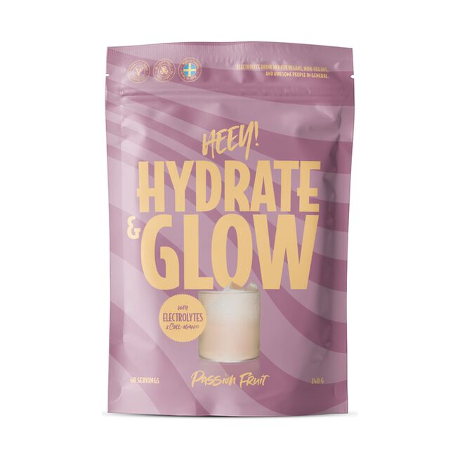 Hydrate & Glow Elektrolyter + Coll-egan® Passionsfrukt 240 g från Heey! – pulver