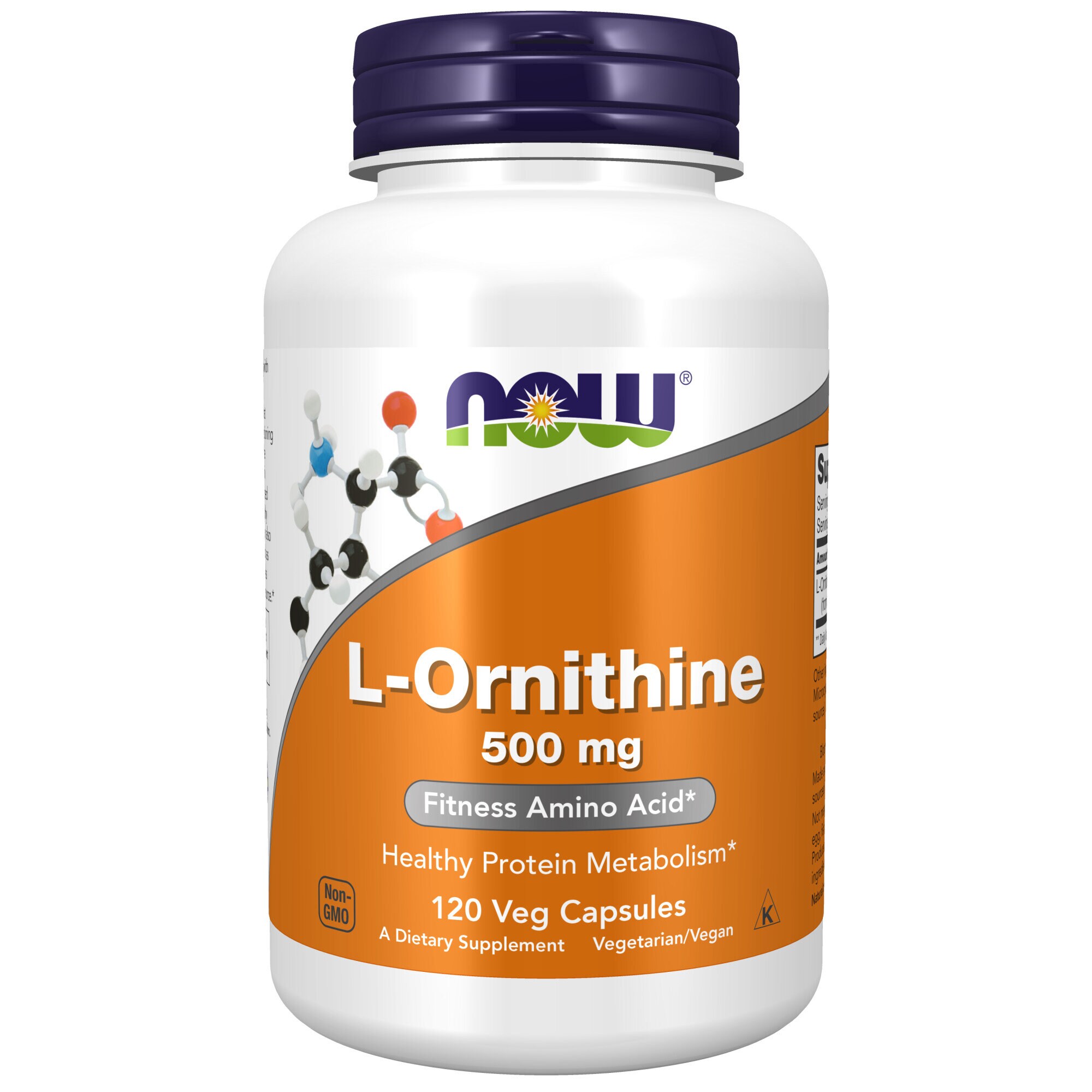 Ornithine 500mg 120 vegetabiliska kapslar från Now – kapslar