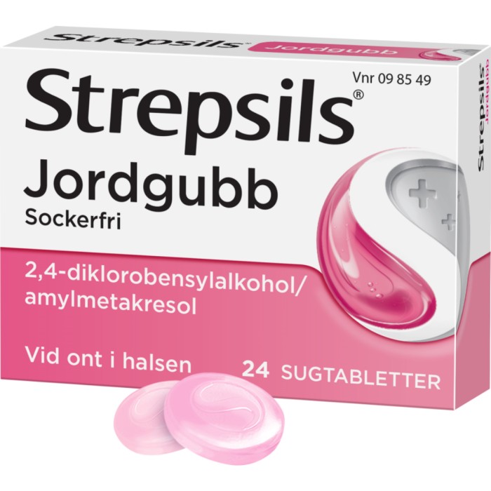 Strepsils Jordgubb, sugtablett 24 st från Strepsils – tabletter