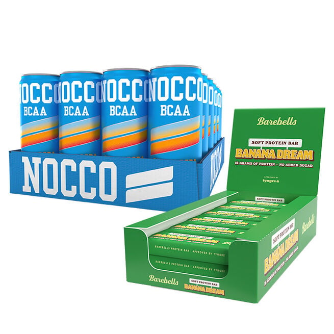 24 x NOCCO, 330 ml + 12 x Barebells Protein Bar, 55 g från NOCCO – vätskor