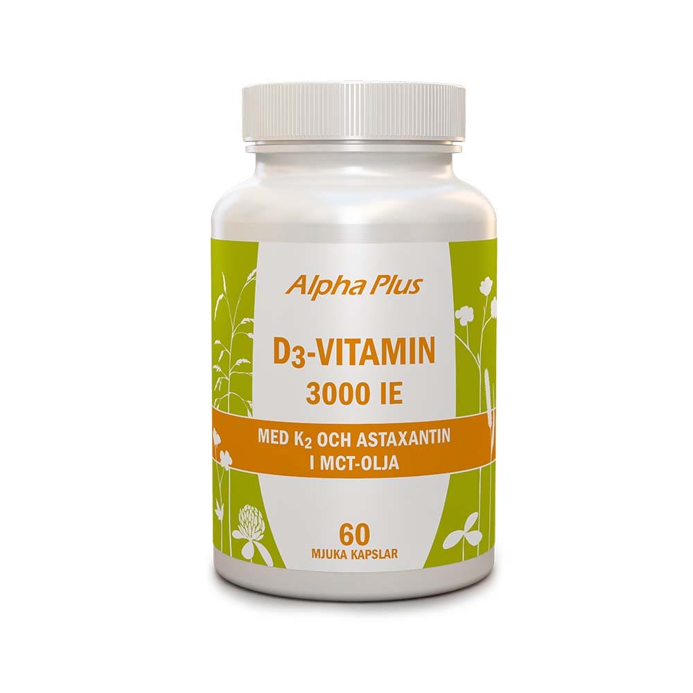 D3-vitamin 3000 IE + K2 60 kapslar från Alpha Plus – kapslar