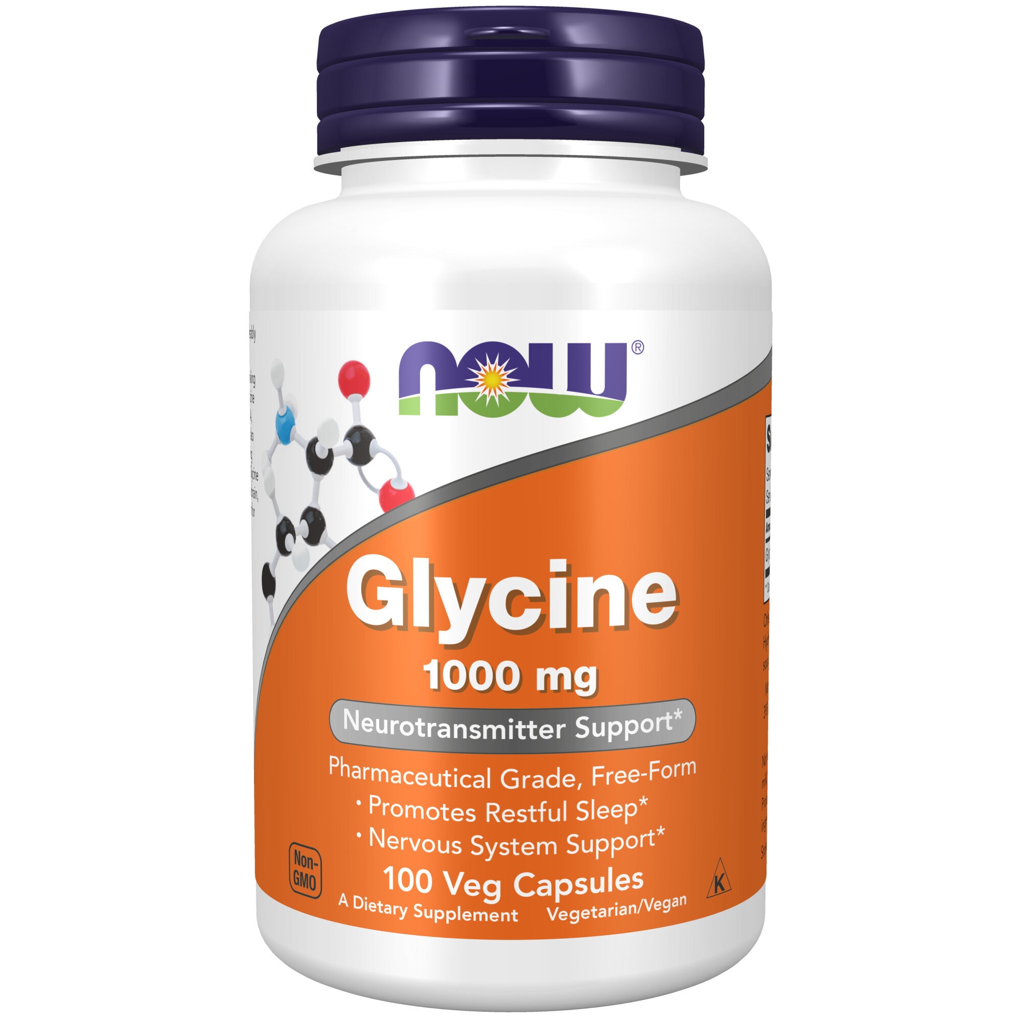 Glycine 1000mg 100 vegetabiliska kapslar från Now – kapslar