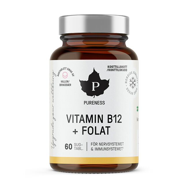 Vitamin B12 + Folat Hallon 60 sugtabletter från Pureness – tabletter
