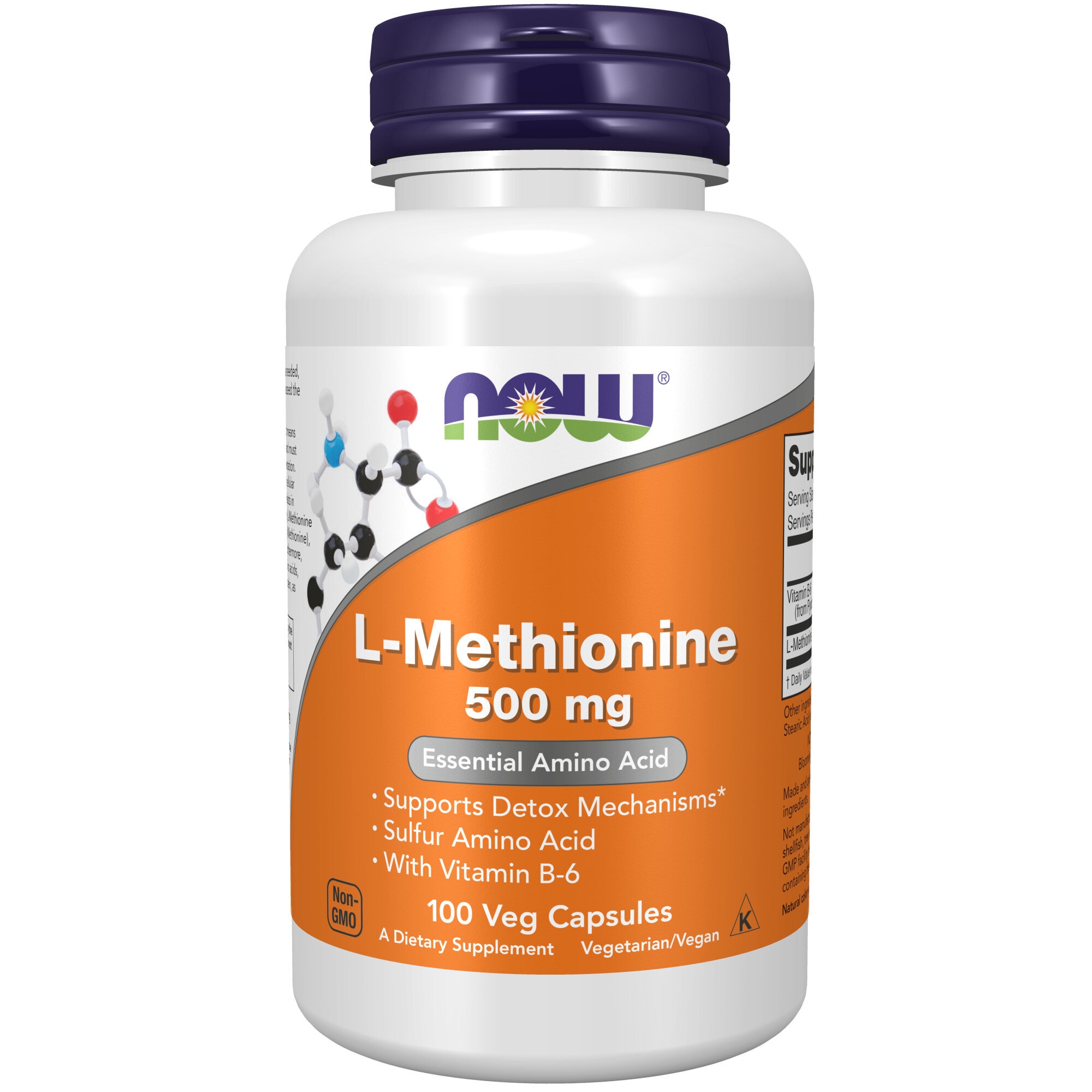 L-Methionine 500mg 100 vegetabiliska kapslar från Now – kapslar