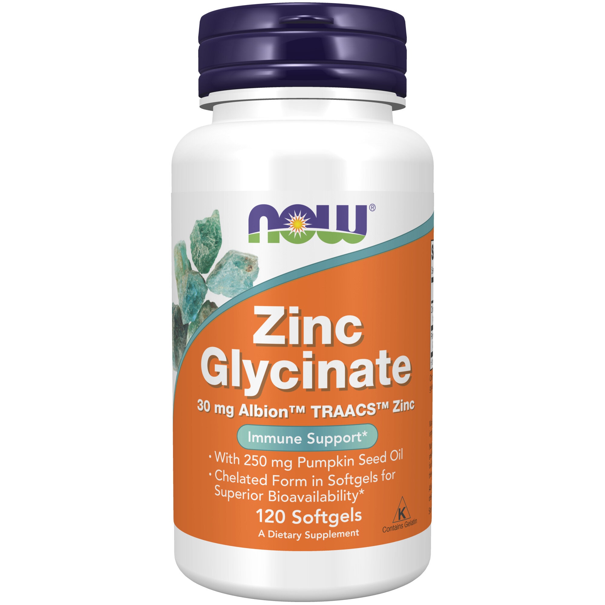 Zinc Glycinate 30 mg 120 softgels från Now – kapslar