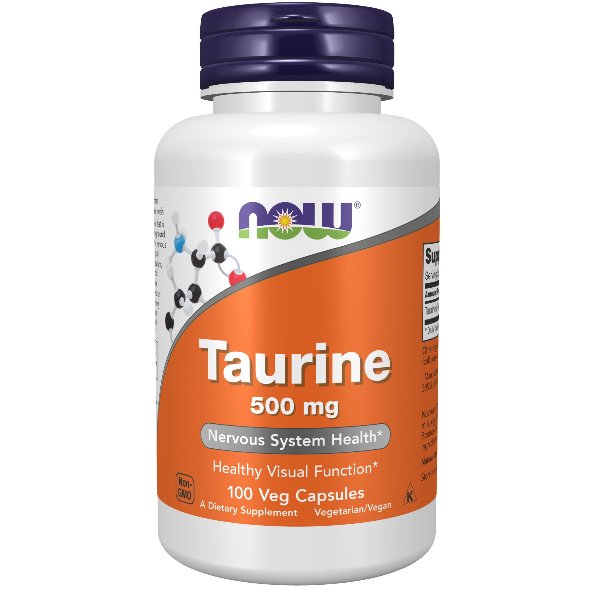 Taurine 500 mg 100 vegetabiliska kapslar från Now – kapslar