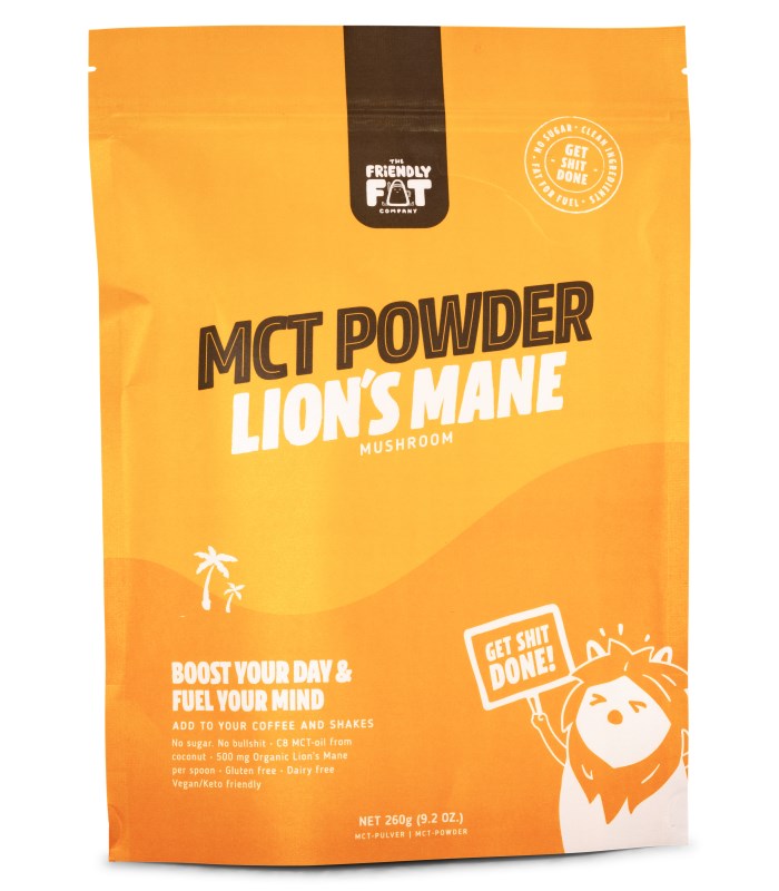 The Friendly Fat Company C8 MCT-Pulver m Lions Mane Mushroom från The Friendly Fat Company – pulver