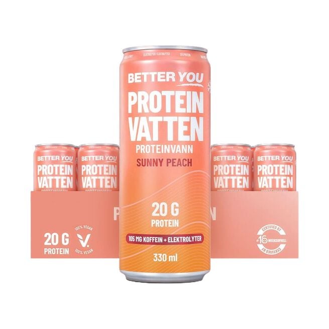 Proteinvatten 330 ml Sunny Peach Koffein+Elektrolyter - 24x330ml från Better You – vätskor