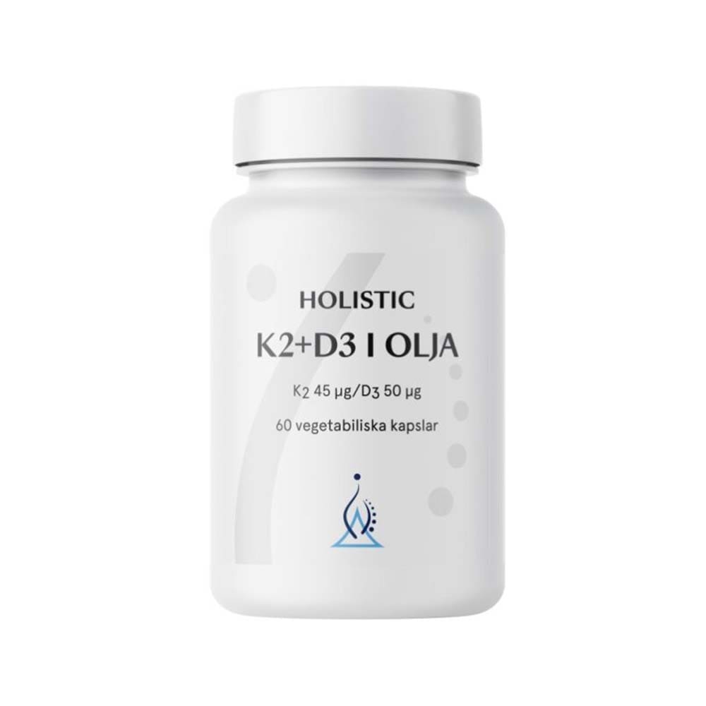 K2+D3-vitamin i olivolja 60 vegetabiliska kapslar från Holistic – kapslar